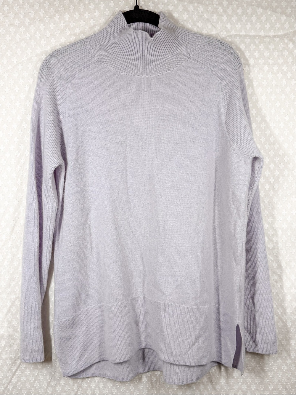 White + Warren Light Purple 100% Cashmere Mock Neck Sweater